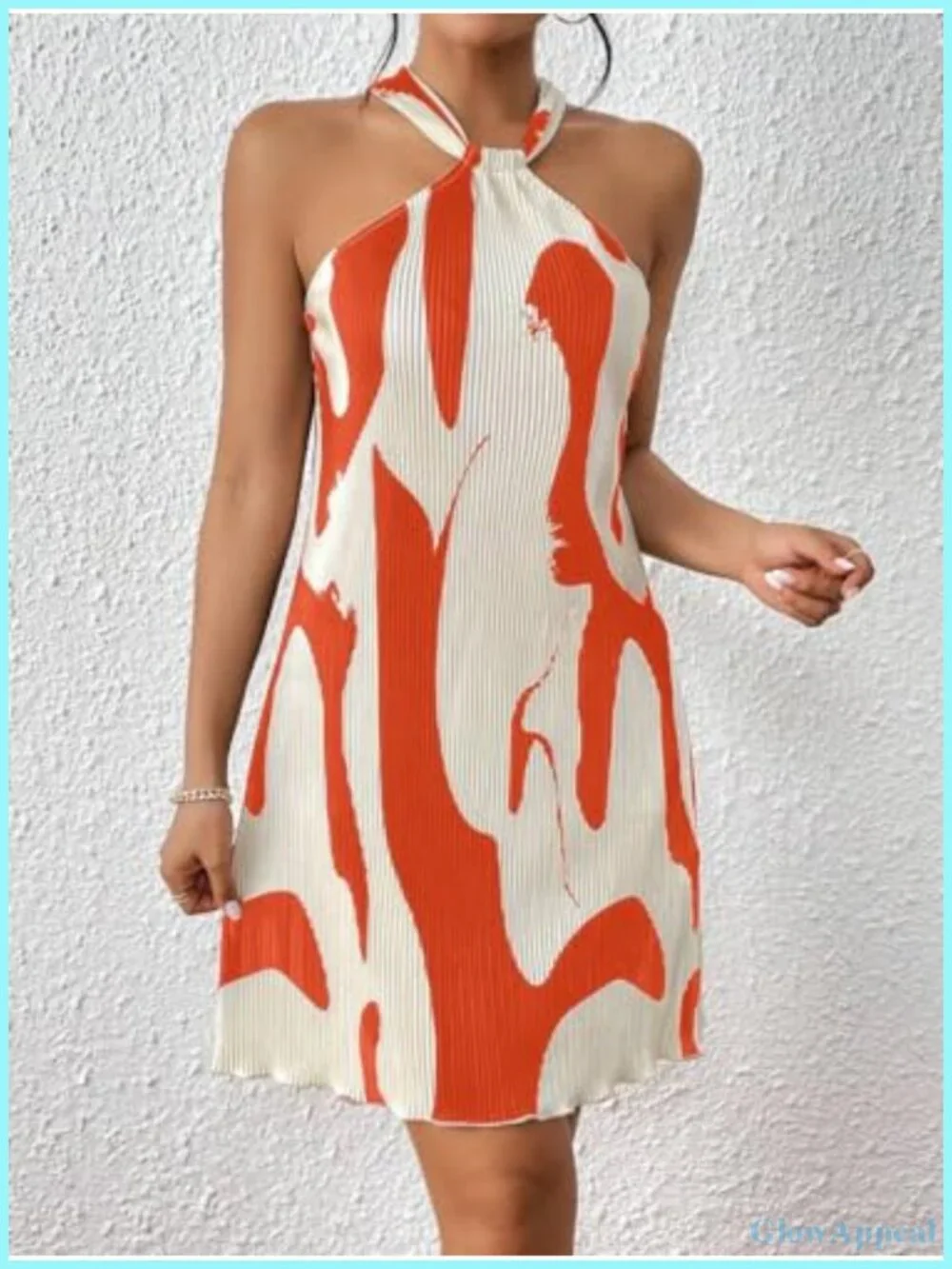 Halter Neck Sleeveless Sheath Mini Dress Pleated Casual Summer - Picture 3 of 6